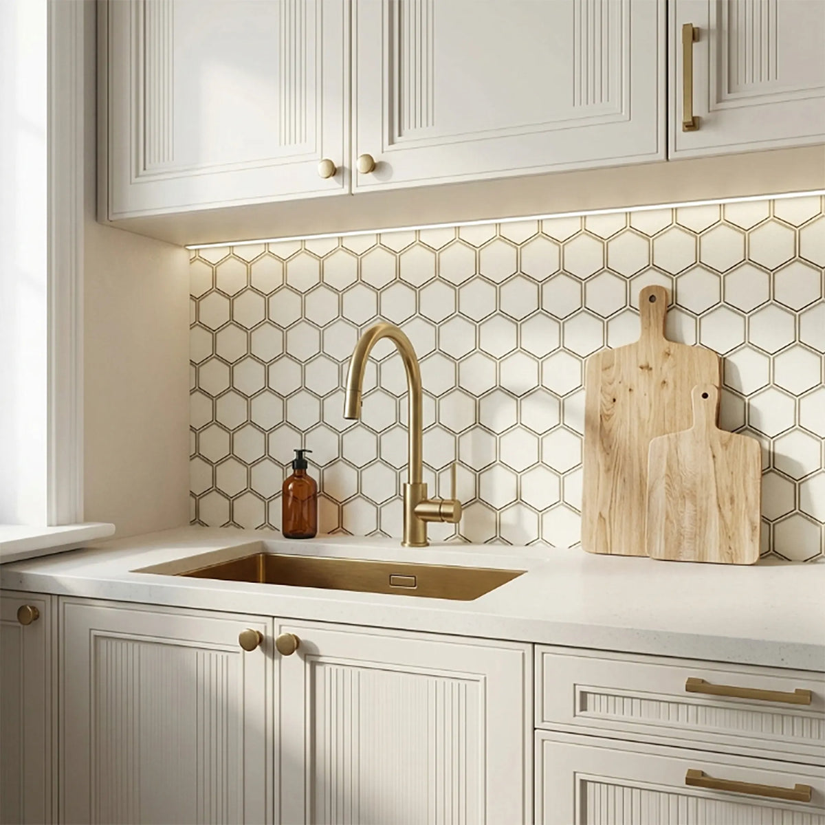 3” Hexagon Silver 9-in x 11-in Glass Mosaic with Silver Trim Glass Mosaic Wall Tile( 7 sq. ft. /Box )