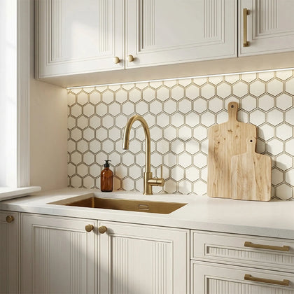 3” Hexagon Silver 9-in x 11-in Glass Mosaic with Silver Trim Glass Mosaic Wall Tile( 7 sq. ft. /Box )
