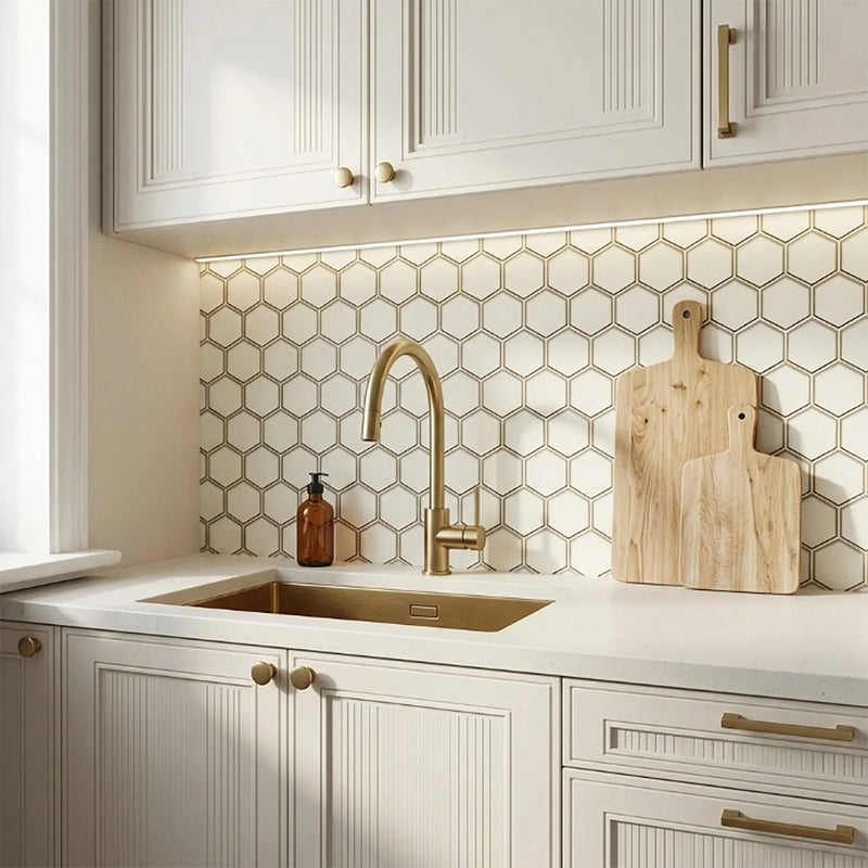 3” Hexagon Silver 9-in x 11-in Glass Mosaic with Silver Trim Glass Mosaic Wall Tile( 7 sq. ft. /Box )