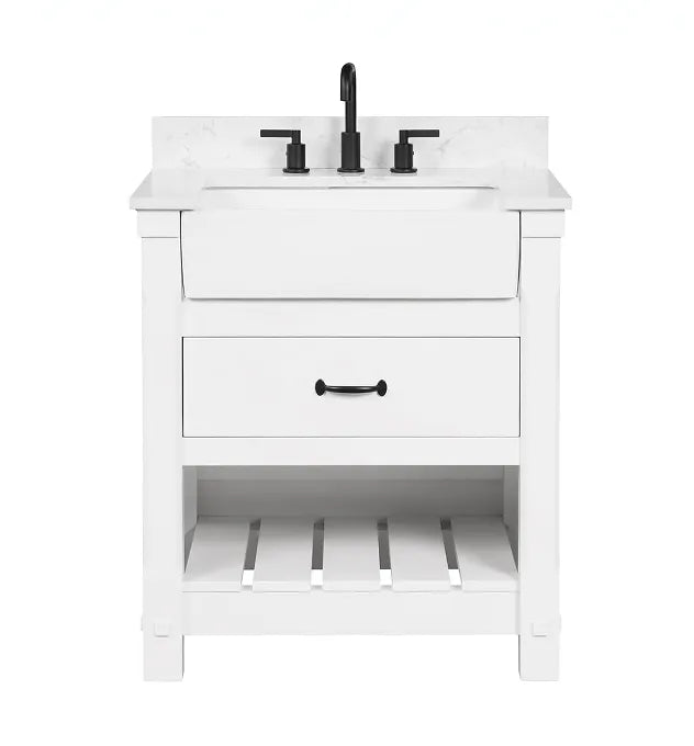 Farmington 30" Open Shelf Vanity Set with Premium Carrara Marble Top
