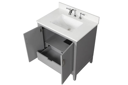 Luton 30" Vanity in Gray with Snow White Quartz Top