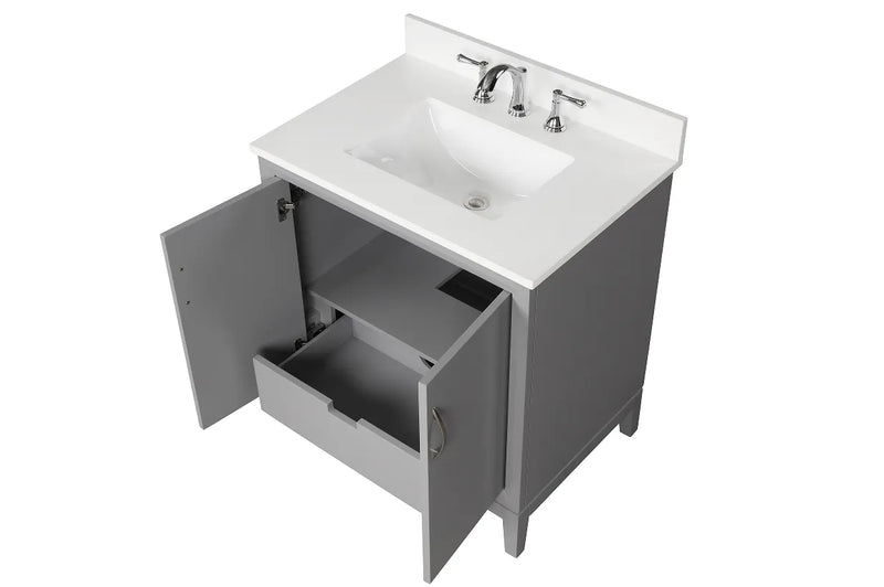 Luton 30" Vanity in Gray with Snow White Quartz Top