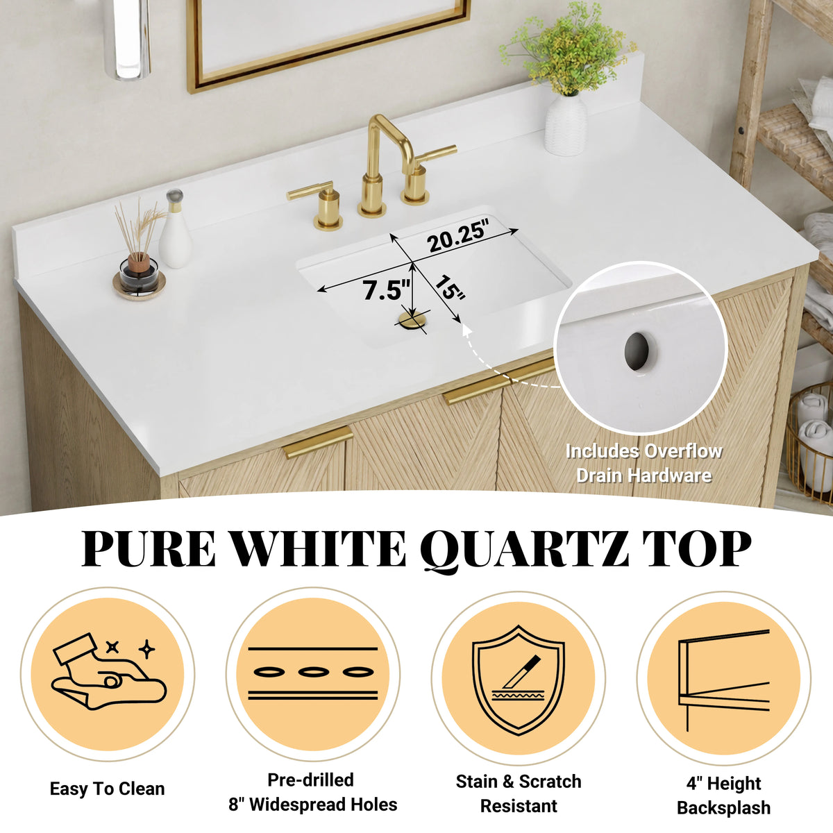 Summerville 48" Vanity Set with Pure White Quartz Countertop