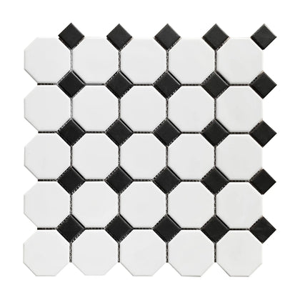 Single 11.6x11.6 inch Matte Octagon Porcelain Mosaic Tile – 0.93 sq. ft per piece, floor and wall use.
