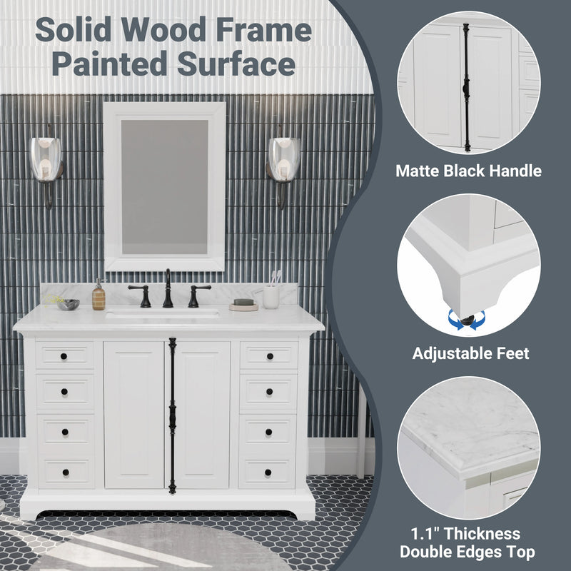 Icon 48" Single Vanity in White with Carrara Marble Top