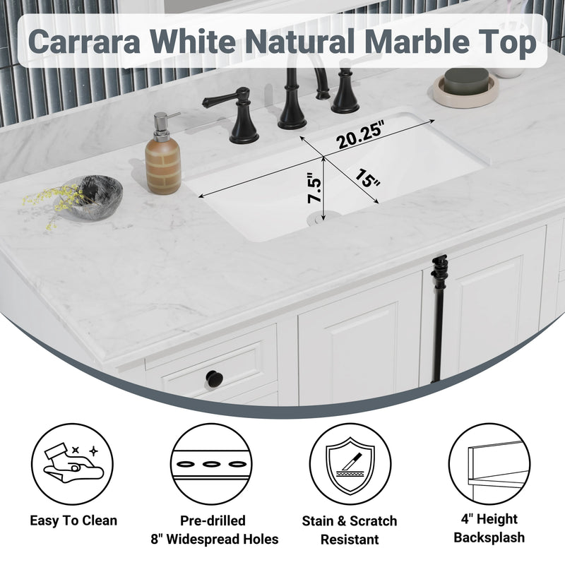 Icon 48" Single Vanity in White with Carrara Marble Top
