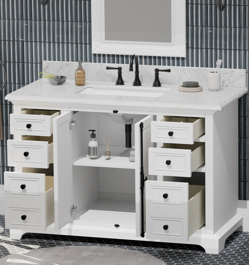 Icon 48" Single Vanity in White with Carrara Marble Top