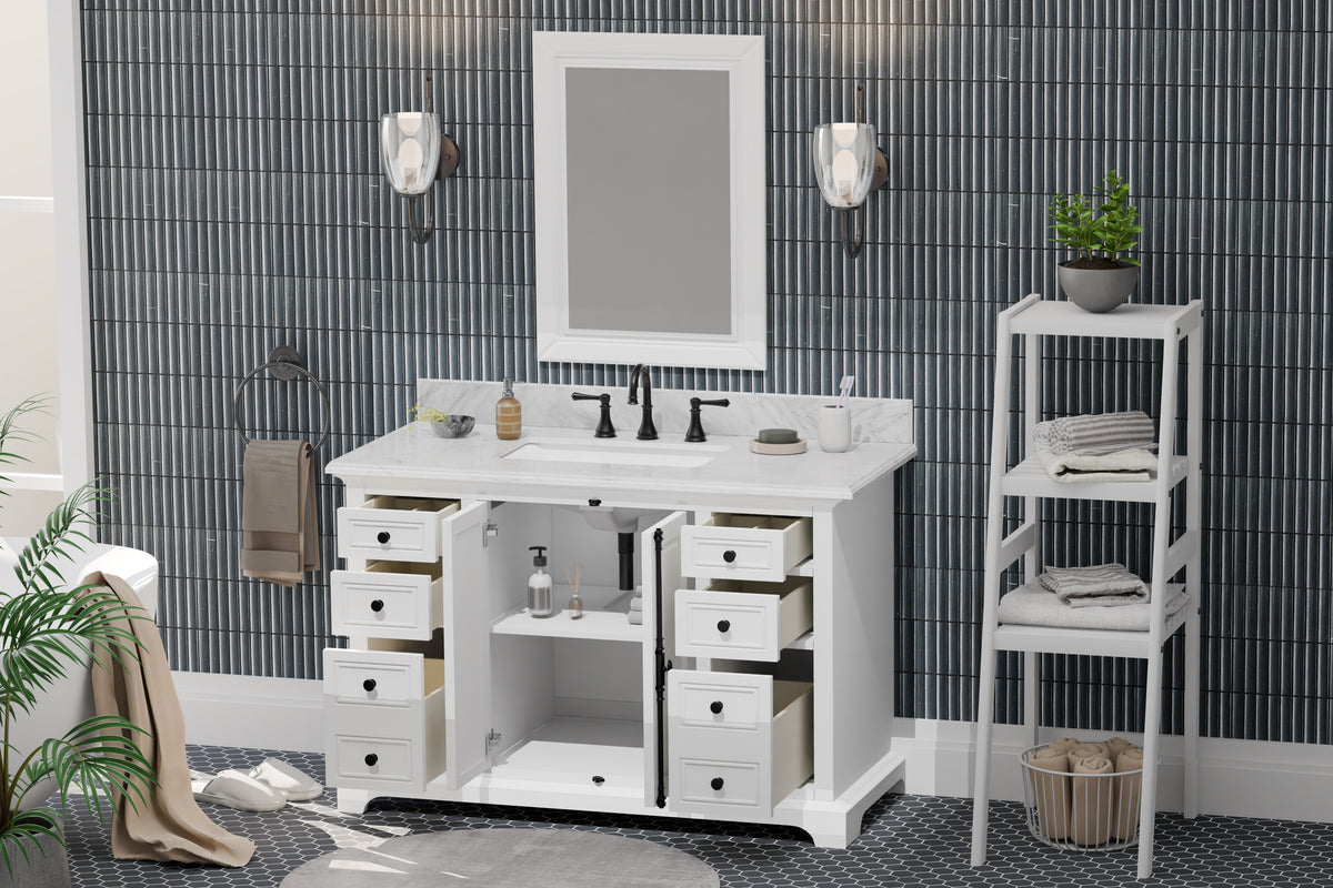 Icon 48" Single Vanity in White with Carrara Marble Top