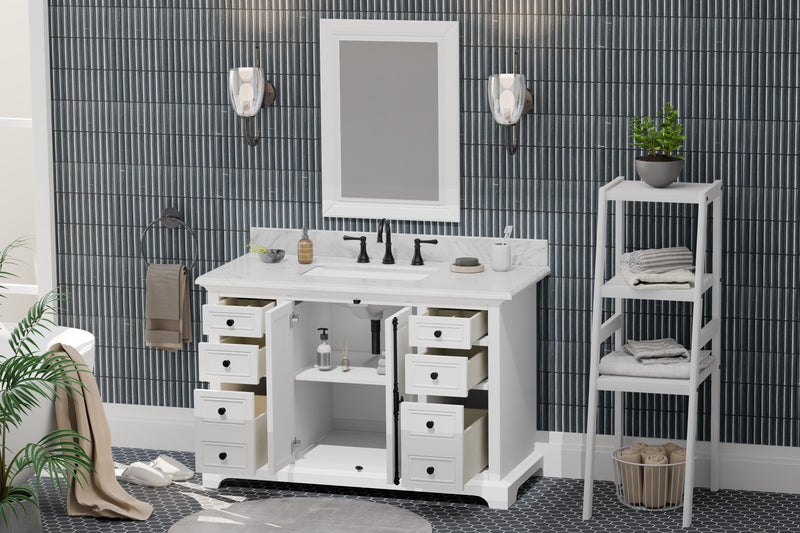 Icon 48" Single Vanity in White with Carrara Marble Top