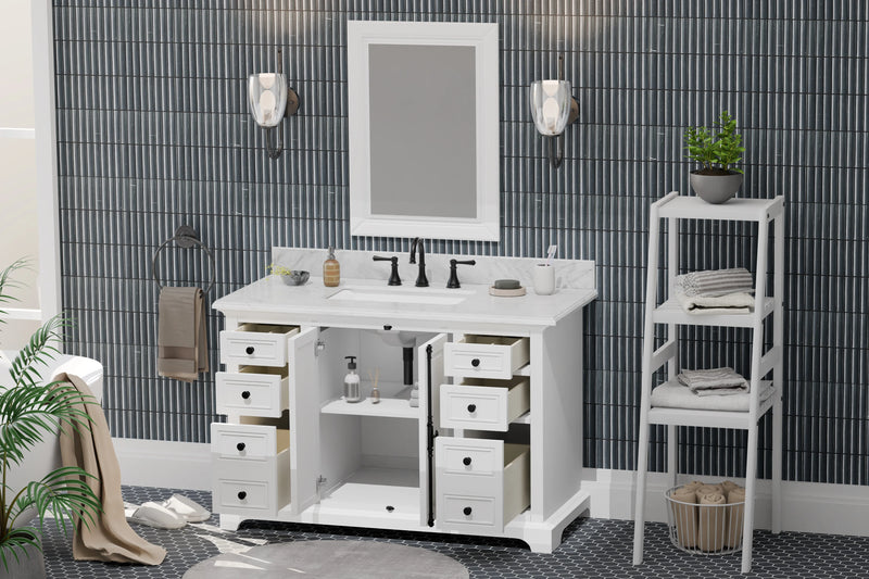 Icon 48" Single Vanity in White with Carrara Marble Top