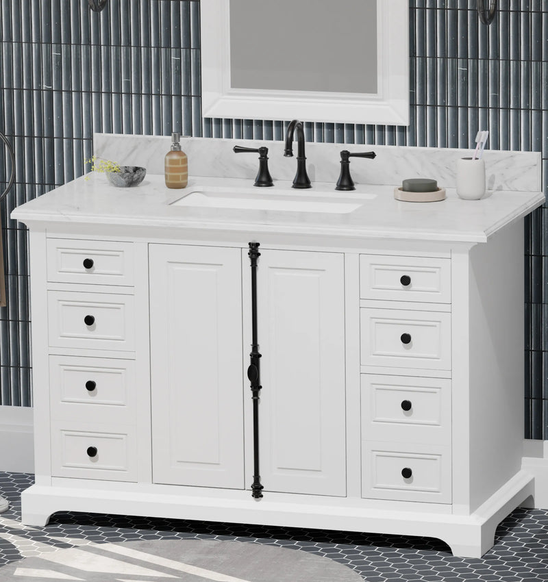 Icon 48" Single Vanity in White with Carrara Marble Top
