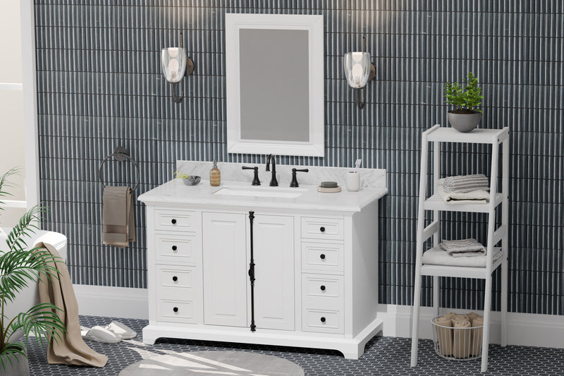 Icon 48" Single Vanity in White with Carrara Marble Top