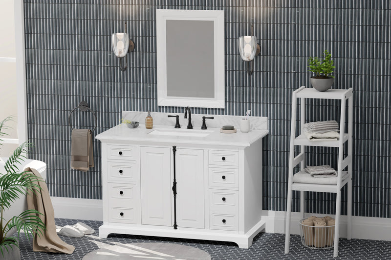 Icon 48" Single Vanity in White with Carrara Marble Top