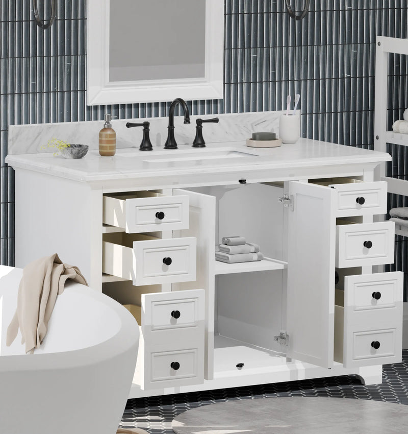 Icon 48" Single Vanity in White with Carrara Marble Top
