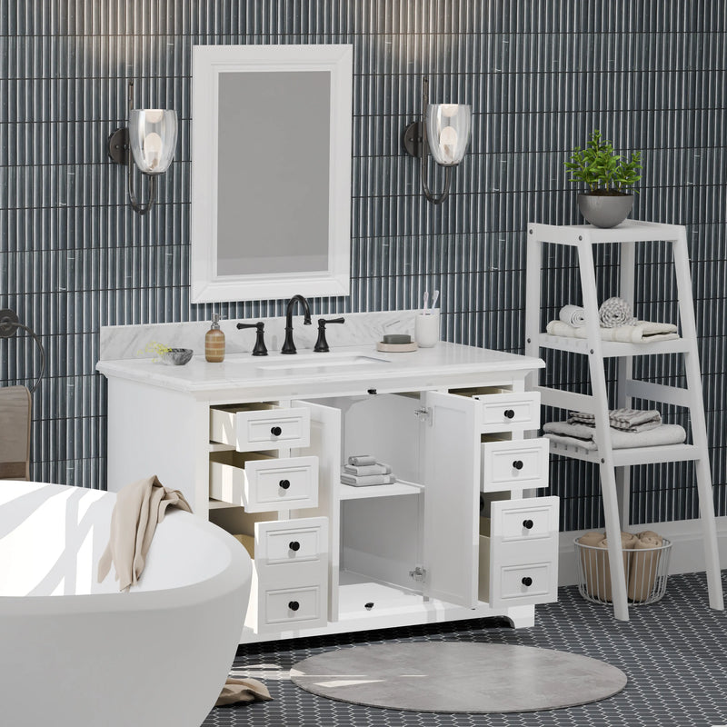 Icon 48" Single Vanity in White with Carrara Marble Top