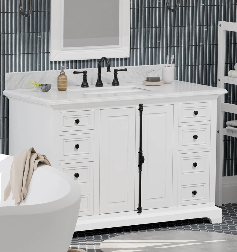 Icon 48" Single Vanity in White with Carrara Marble Top