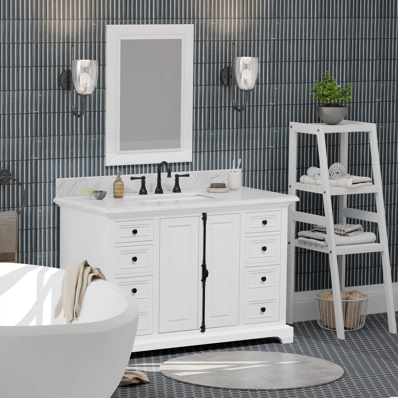 Icon 48" Single Vanity in White with Carrara Marble Top