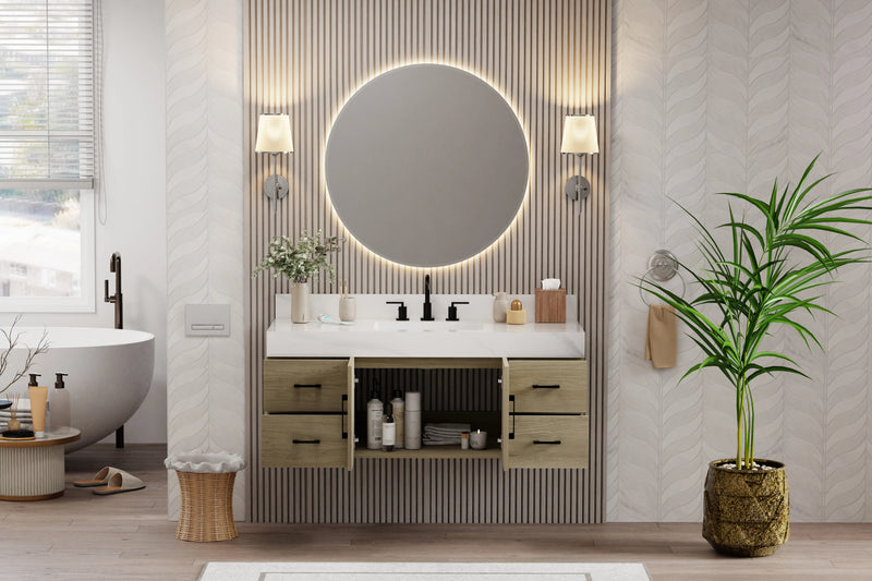 Utopia 48" Floating Bathroom Vanity with Calacatta Sintered Stone Top