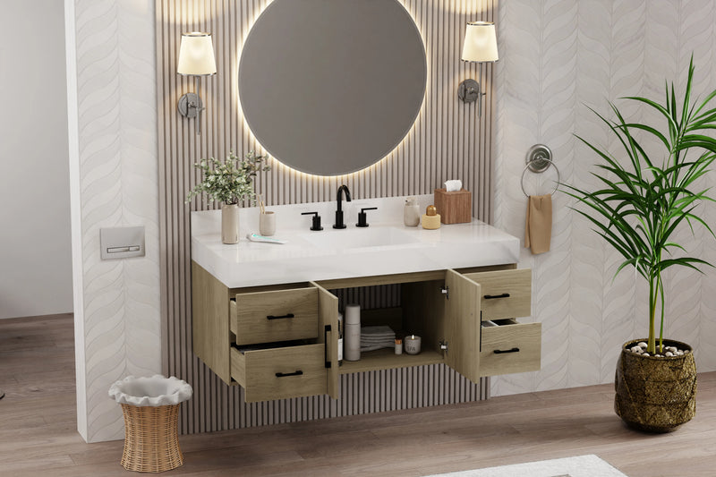 Utopia 48" Floating Bathroom Vanity with Calacatta Sintered Stone Top