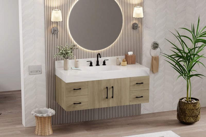 Utopia 48" Floating Bathroom Vanity with Calacatta Sintered Stone Top