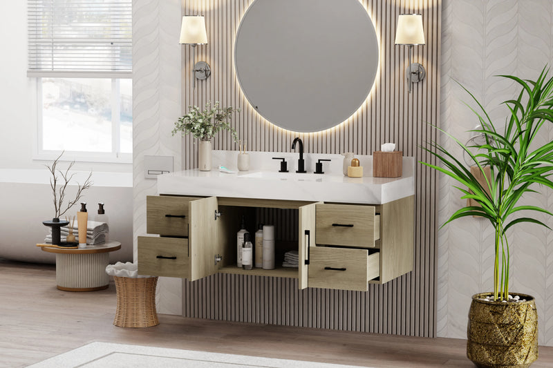 Utopia 48" Floating Bathroom Vanity with Calacatta Sintered Stone Top
