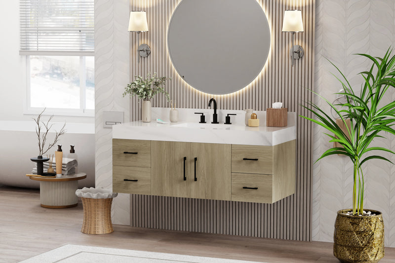 Utopia 48" Floating Bathroom Vanity with Calacatta Sintered Stone Top