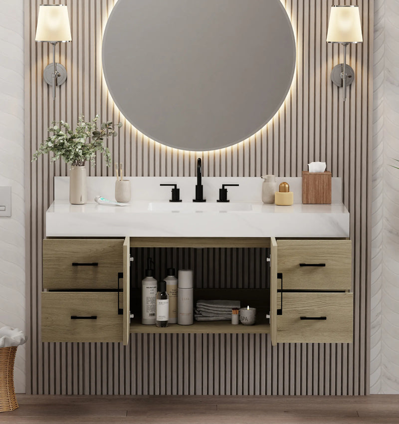 Utopia 48" Floating Bathroom Vanity with Calacatta Sintered Stone Top