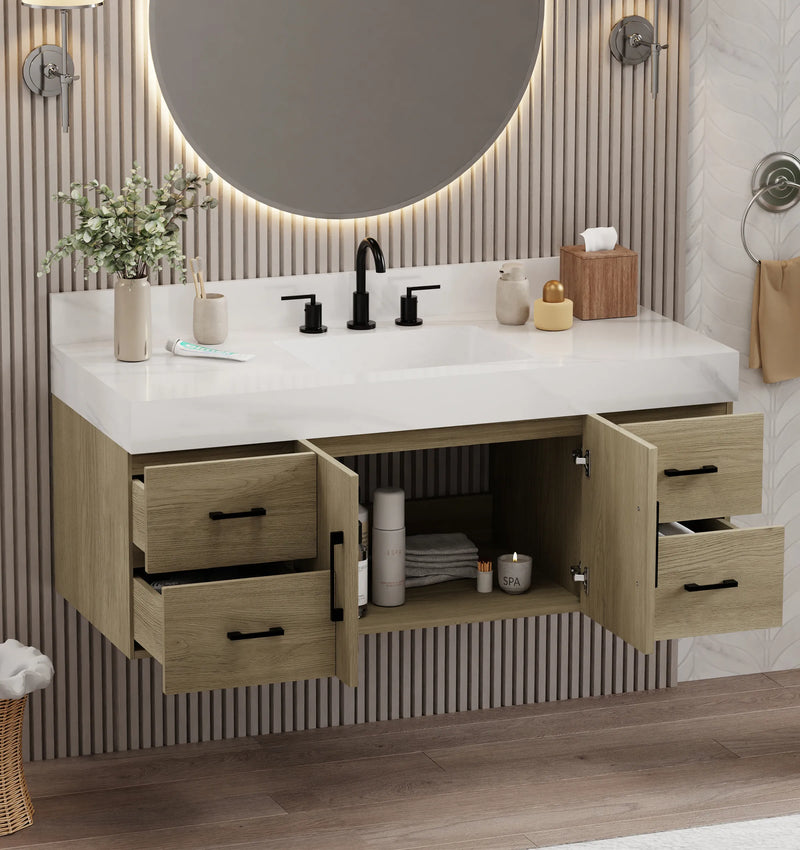 Utopia 48" Floating Bathroom Vanity with Calacatta Sintered Stone Top