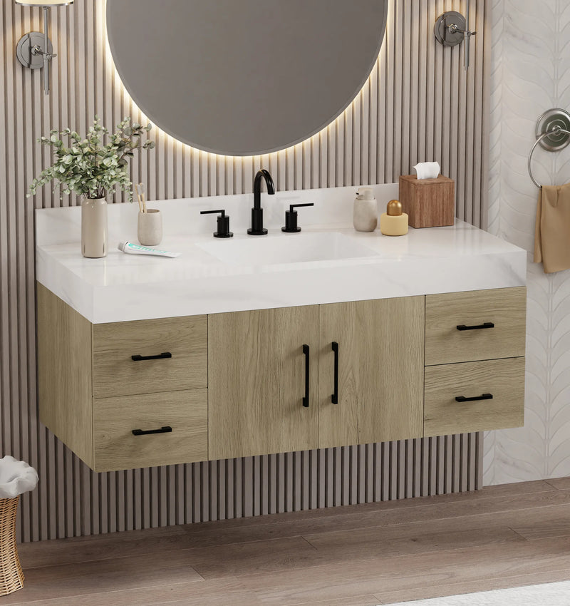 Utopia 48" Floating Bathroom Vanity with Calacatta Sintered Stone Top