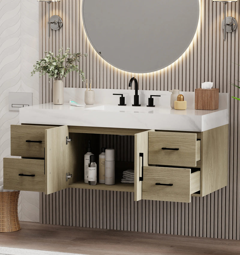 Utopia 48" Floating Bathroom Vanity with Calacatta Sintered Stone Top