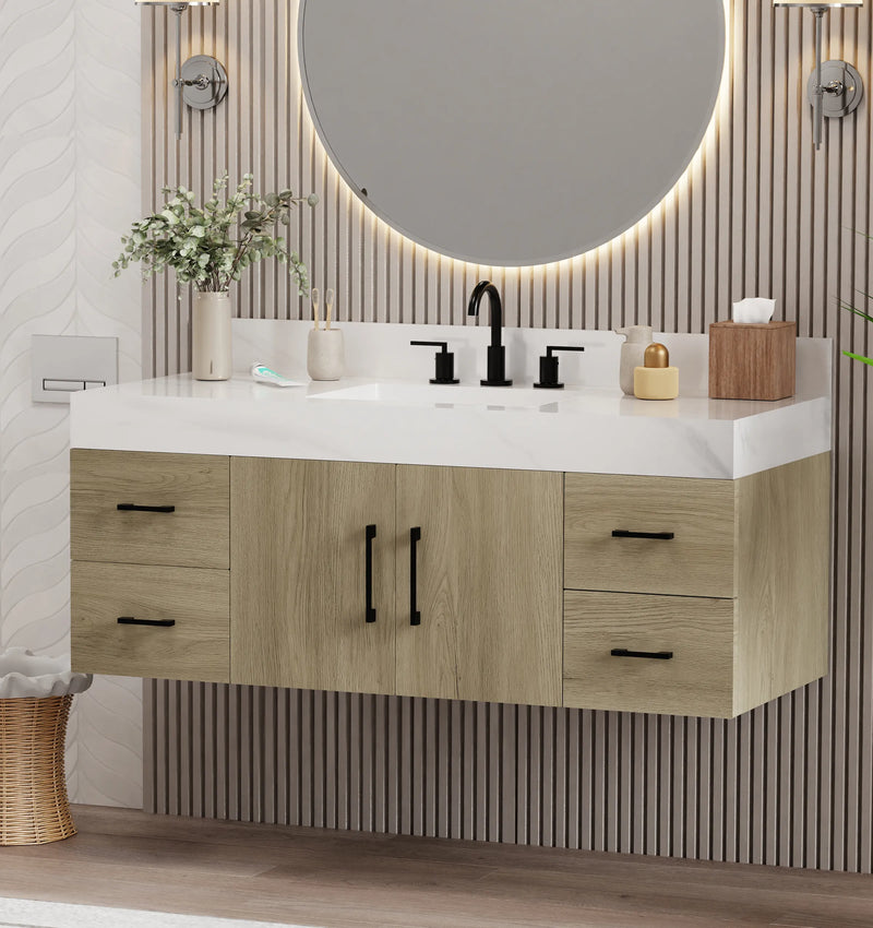 Utopia 48" Floating Bathroom Vanity with Calacatta Sintered Stone Top