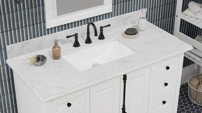 Icon 48" Single Vanity in White with Carrara Marble Top
