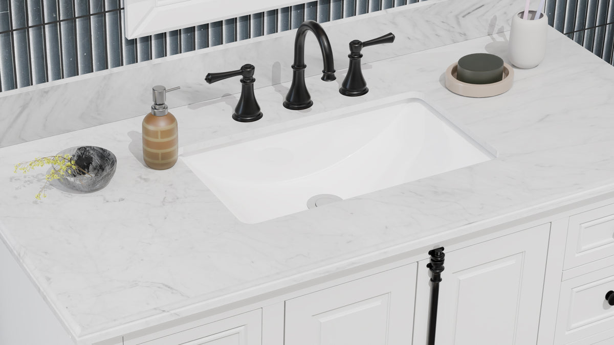 Icon 48" Single Vanity in White with Carrara Marble Top