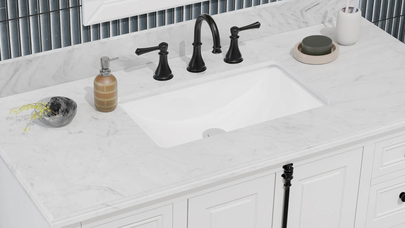 Icon 48" Single Vanity in White with Carrara Marble Top