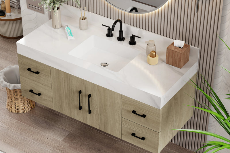 Utopia 48" Floating Bathroom Vanity with Calacatta Sintered Stone Top