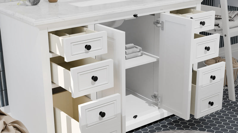 Icon 48" Single Vanity in White with Carrara Marble Top