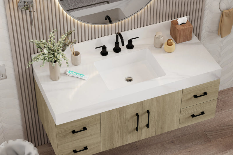 Utopia 48" Floating Bathroom Vanity with Calacatta Sintered Stone Top