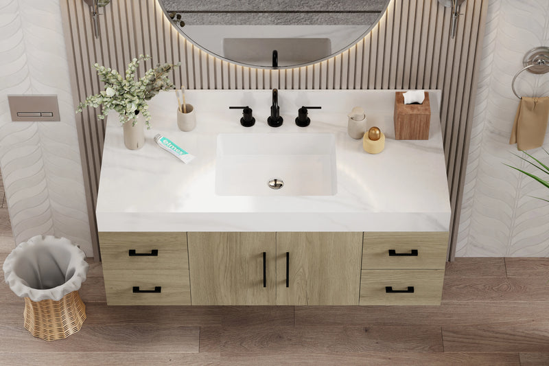 Utopia 48" Floating Bathroom Vanity with Calacatta Sintered Stone Top