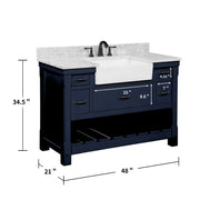 Farmington navy blue 48" Open Shelf Vanity Set with Premium Carrara Marble Top
