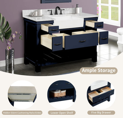 Farmington navy blue 48" Open Shelf Vanity Set with Premium Carrara Marble Top