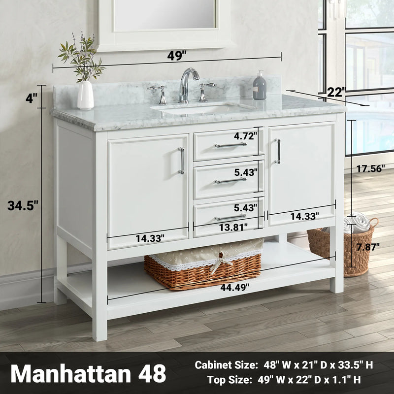 1.0 Manhattan 48" Vanity With Carrara Marble Top