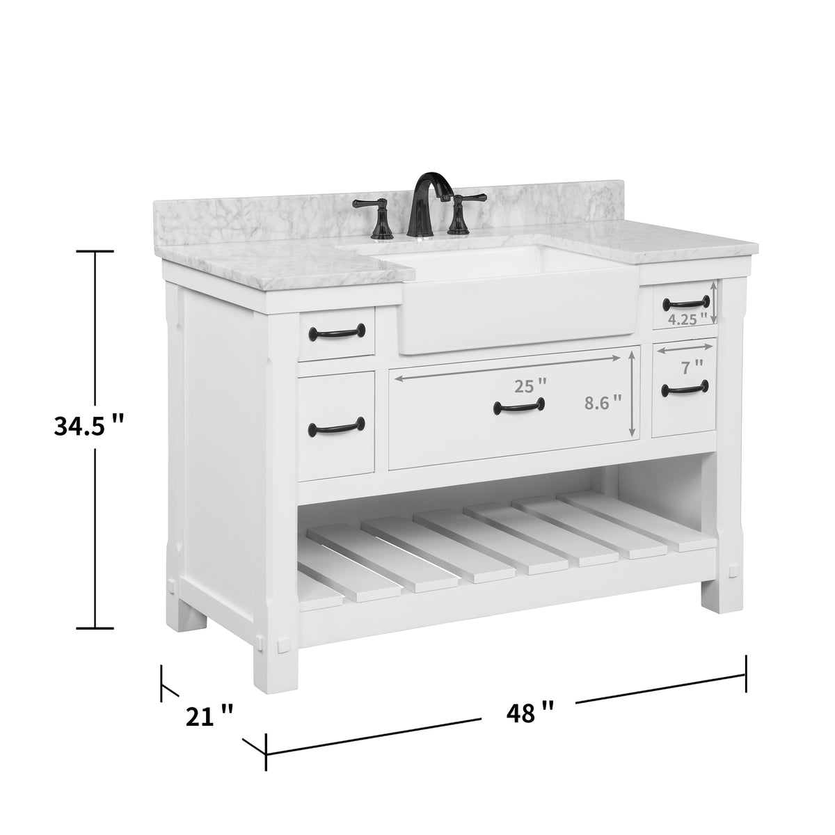 Farmington 48" Open Shelf Vanity Set with Premium Carrara Marble Top