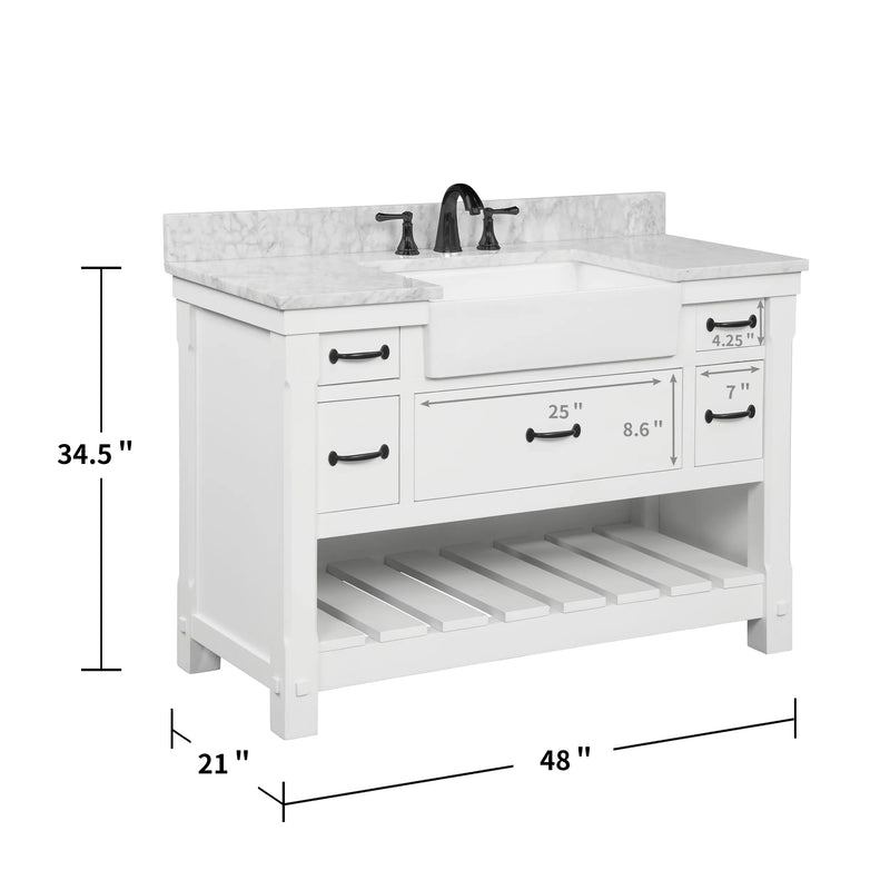 Farmington 48" Open Shelf Vanity Set with Premium Carrara Marble Top