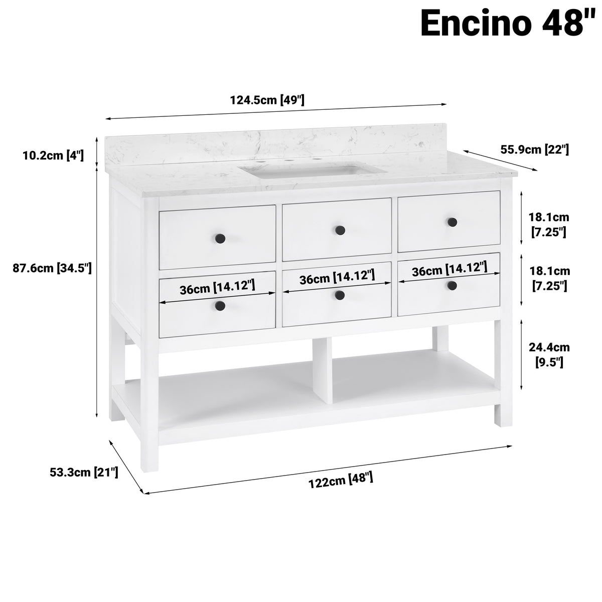 Encino 48" Single Vanity With Carrara White Quartz Stone Top