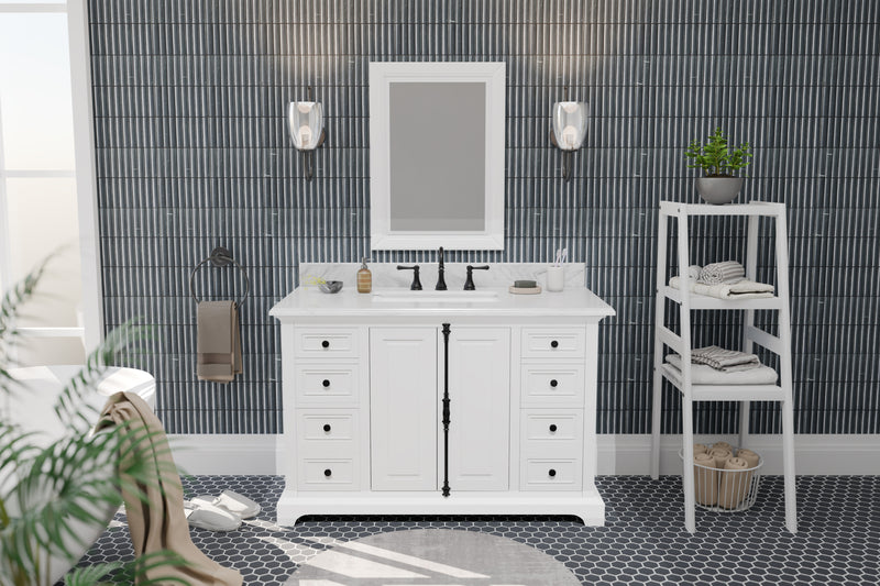 Icon 48" Single Vanity in White with Carrara Marble Top