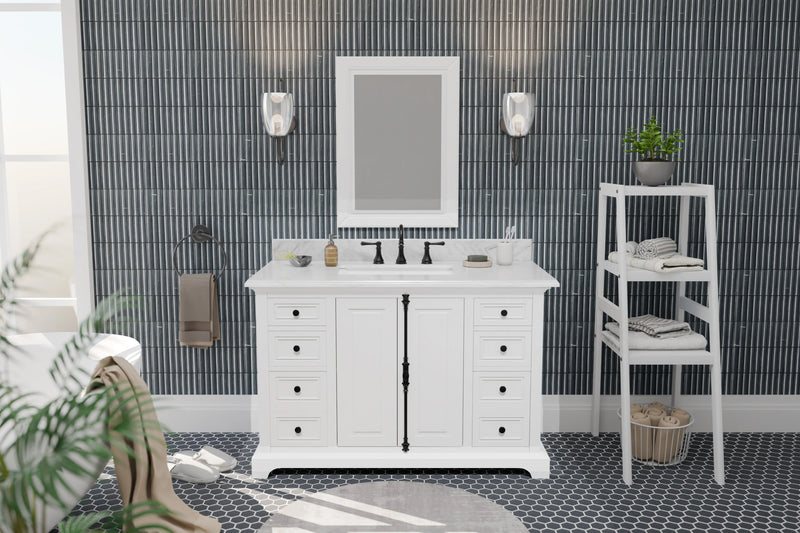Icon 48" Single Vanity in White with Carrara Marble Top