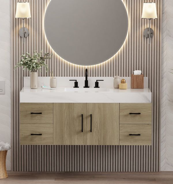 Utopia 48" Bathroom Vanity in Dark Oak with Calacatta Sintered Stone Top