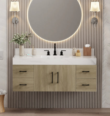 Utopia 48" Floating Bathroom Vanity with Calacatta Sintered Stone Top