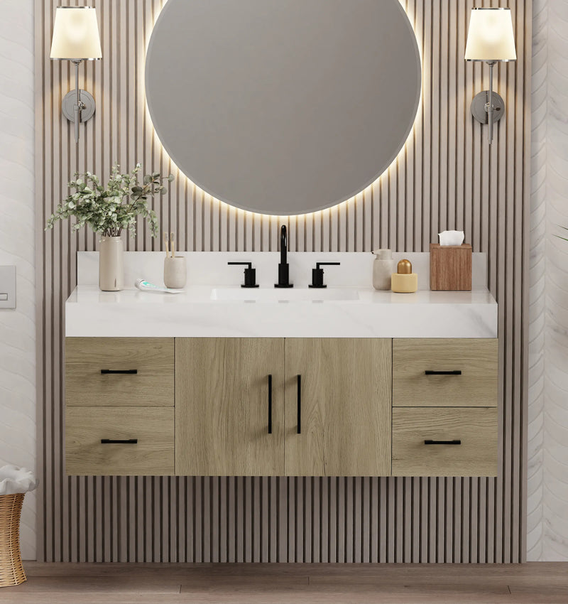 Utopia 48" Floating Bathroom Vanity with Calacatta Sintered Stone Top