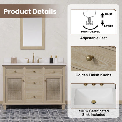 Ronnie 48" Vanity Set with White Carrara Quartz Top